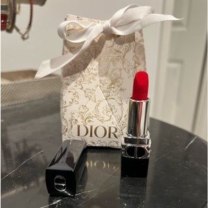 Dior Limited Edition Rouge Lipstick 999 Velvet Mini Deluxe with Holiday Gift Bag